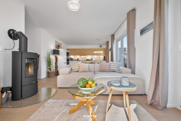 TV, fireplace, video library