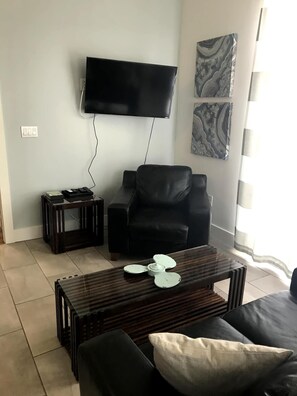 シグネチャー スタジオ プールアクセス プールビュー | リビング エリア | 49 インチのスマートテレビ (デジタル放送視聴可)