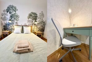 4 bedrooms, desk, iron/ironing board, travel cot