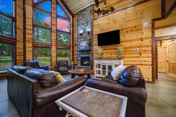 TV, fireplace, video games, stereo