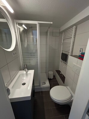 Douche, sèche-cheveux, serviettes fournies, papier toilette