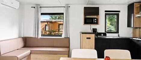 Fridge, microwave, electric kettle