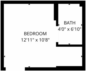 Distribución de un dormitorio y un baño, con dimensiones de 3,9 metros por 3,2 metros y 1,2 metros por 2 metros respectivamente.