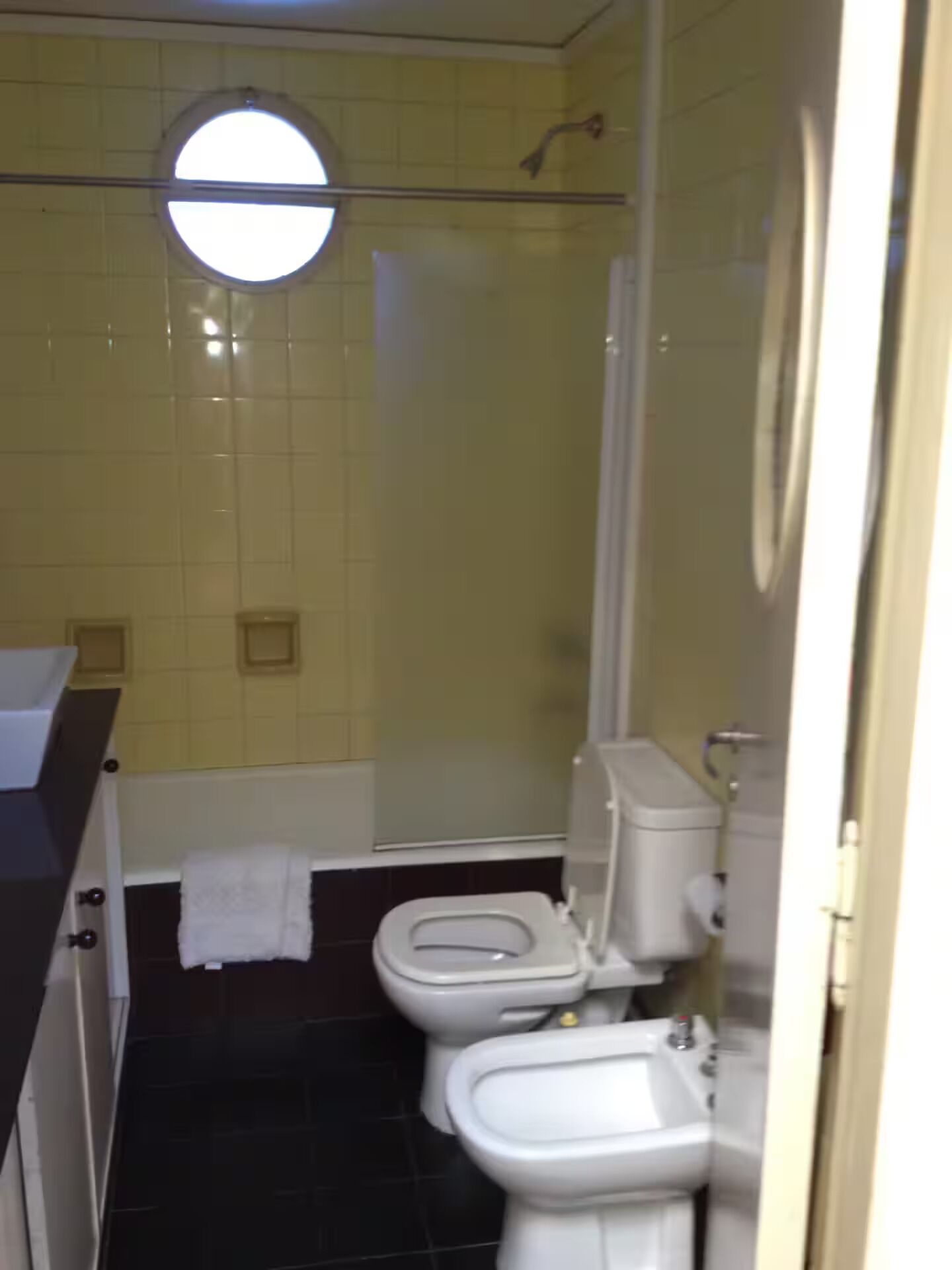 Bidet, toallas, jabón, shampoo