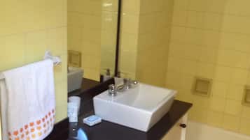 Bidet, towels, soap, shampoo