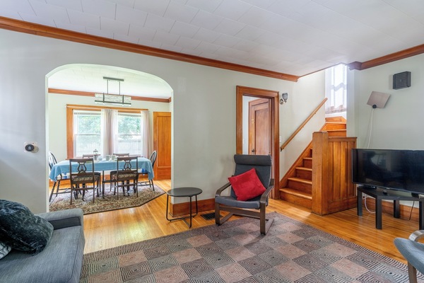 Living room to dining room, gentle stairs to 3 bedrooms and full bathroom