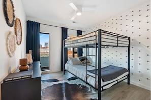 4 bedrooms, desk, iron/ironing board, travel cot