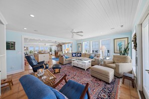 TV, fireplace, video games, DVD player - Beachfront Cottage with and private beach access and dock with stunning views! (North Topsail Beach)