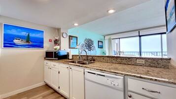 Fridge, microwave, oven, dishwasher