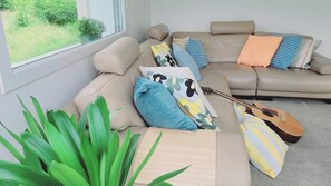 Smart TV, fireplace, books, computer monitors