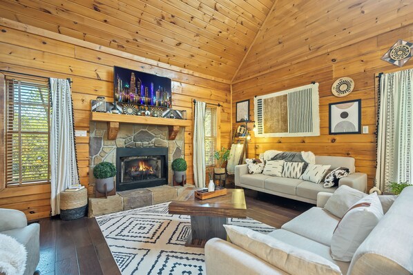 Smart TV, fireplace, video games, table football
