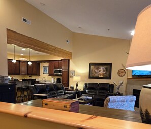 Smart TV, fireplace, DVD player, books