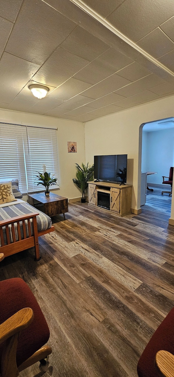 Smart TV y chimenea 
