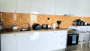 Fridge, oven, stovetop, coffee/tea maker