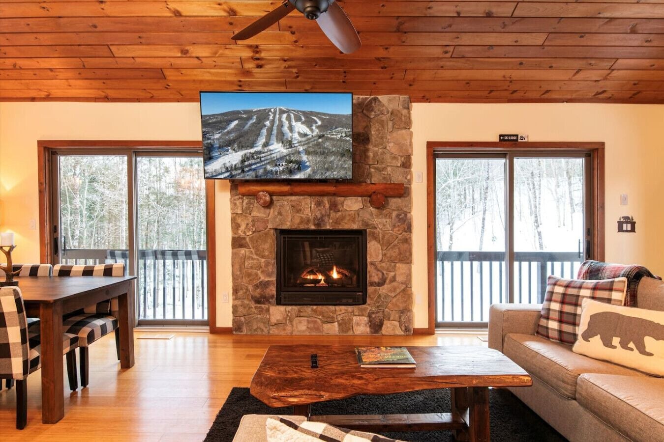 TV, fireplace