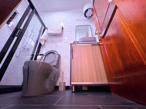 Deluxe Apartment | Bathroom | Shower, towels, soap, shampoo