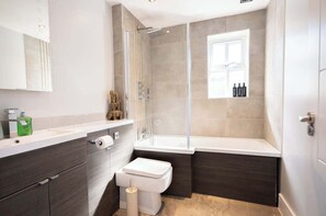 Shower, free toiletries, hair dryer, towels