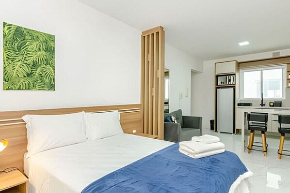 1 bedroom, desk, iron/ironing board, travel cot