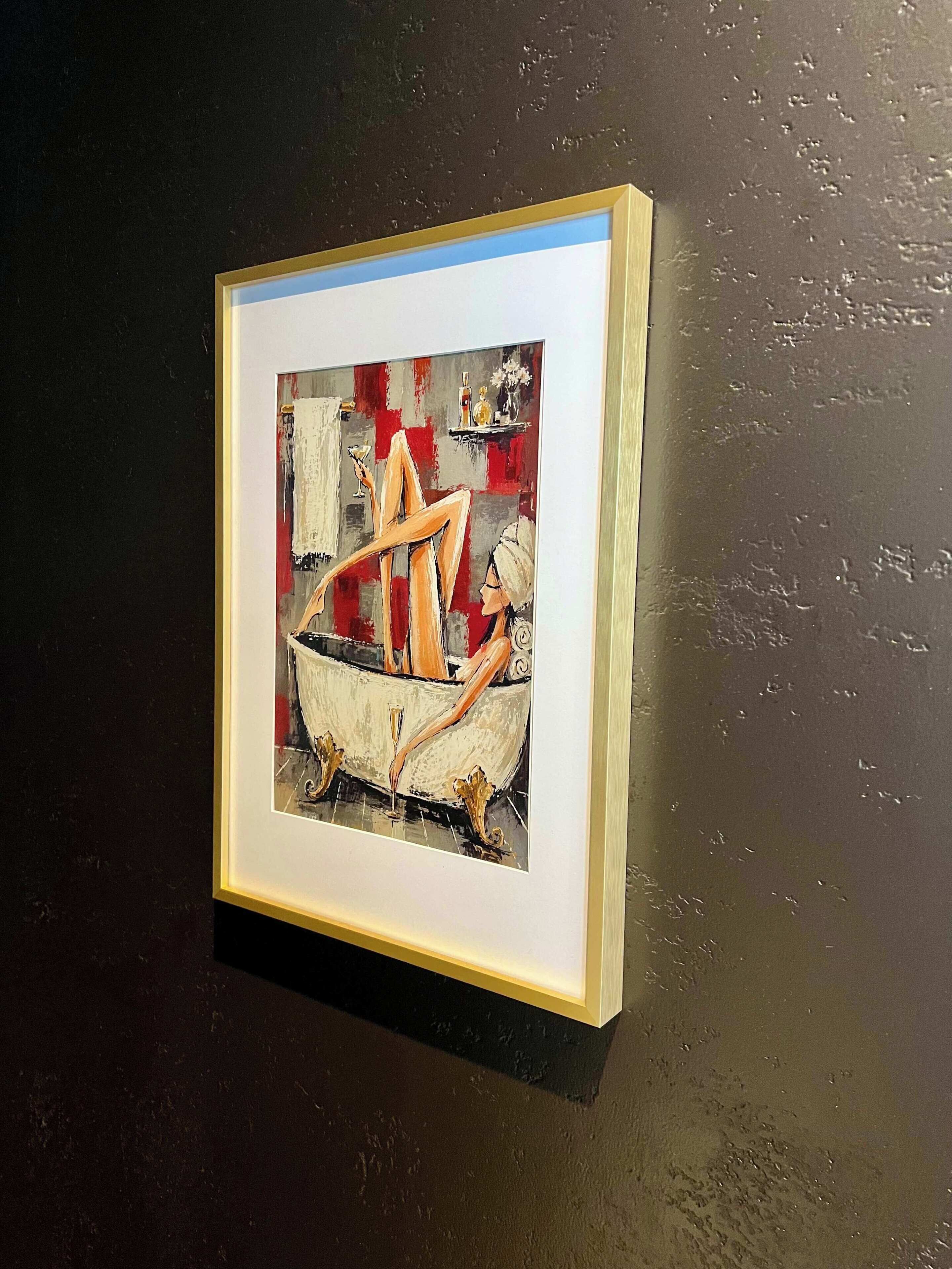 A framed artwork on a wall.