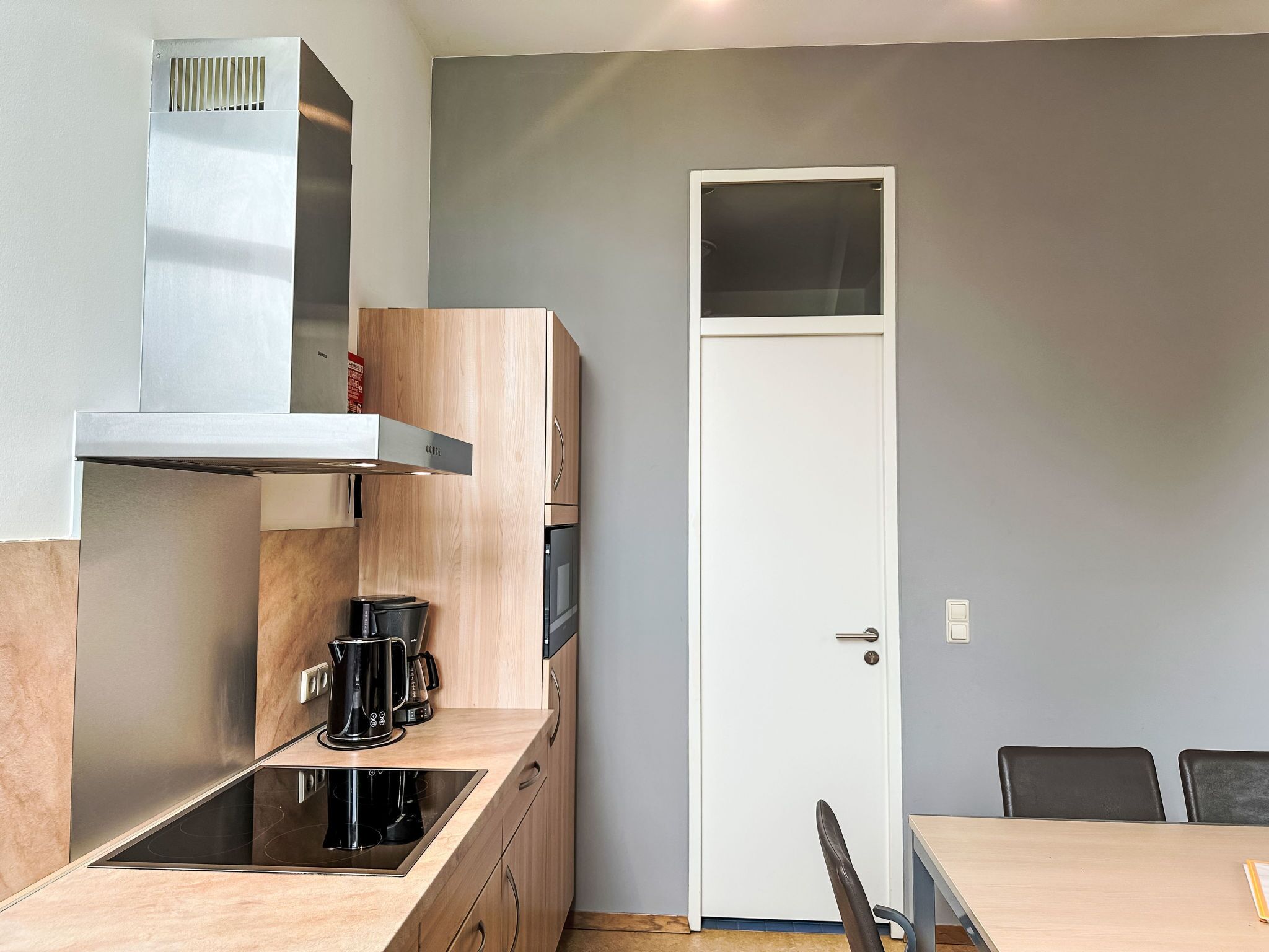 Fridge, microwave, toaster, cookware/dishes/utensils