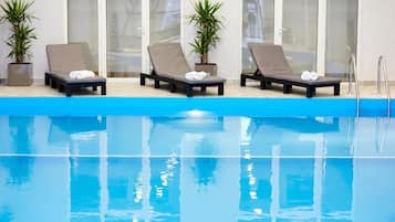 Indoor pool, open 7:00 AM to 11:00 AM, sun loungers