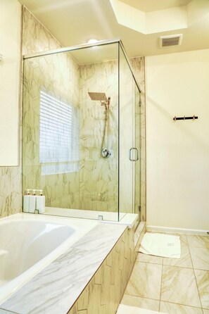 Hair dryer, bidet, towels, soap