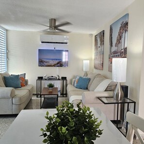 Smart TV, video games, foosball, stereo