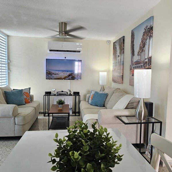 Smart TV, video games, foosball, stereo