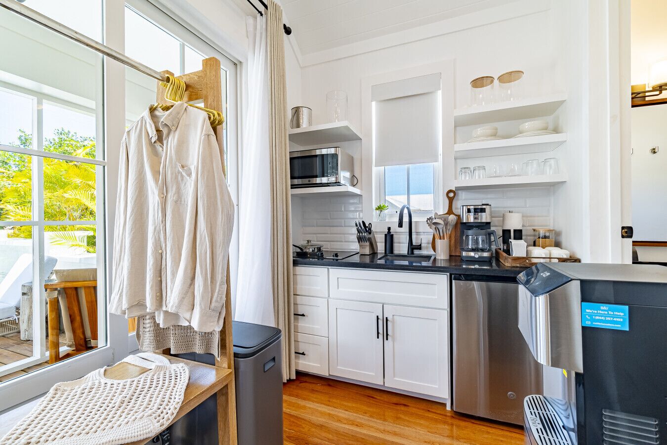 Microwave, coffee/tea maker, toaster, cookware/dishes/utensils