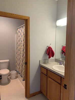 Regadera, secadora de cabello, toallas, jabón