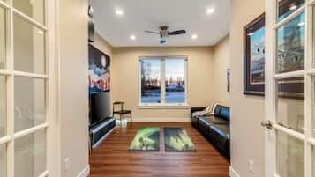TV, fireplace