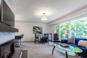 Smart TV, fireplace, computer monitors, printers