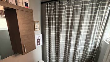 Hair dryer, towels, toilet paper