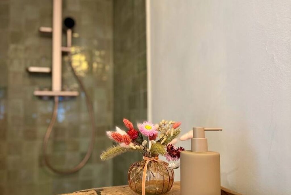 Een douche, een haardroger, handdoeken, zeep