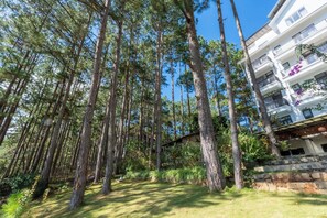 Deluxe-Vierbettzimmer, Balkon, Bergblick | Wohnbereich
