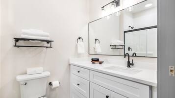 Regadera, secadora de cabello, toallas