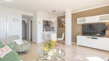 21-inch flat-screen TV with cable channels