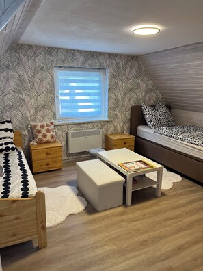2 bedrooms, desk, iron/ironing board, travel cot