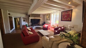 TV, fireplace, table tennis, books