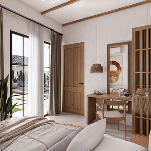 3 habitaciones y tabla de planchar con plancha