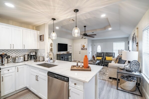 Fridge, microwave, oven, toaster