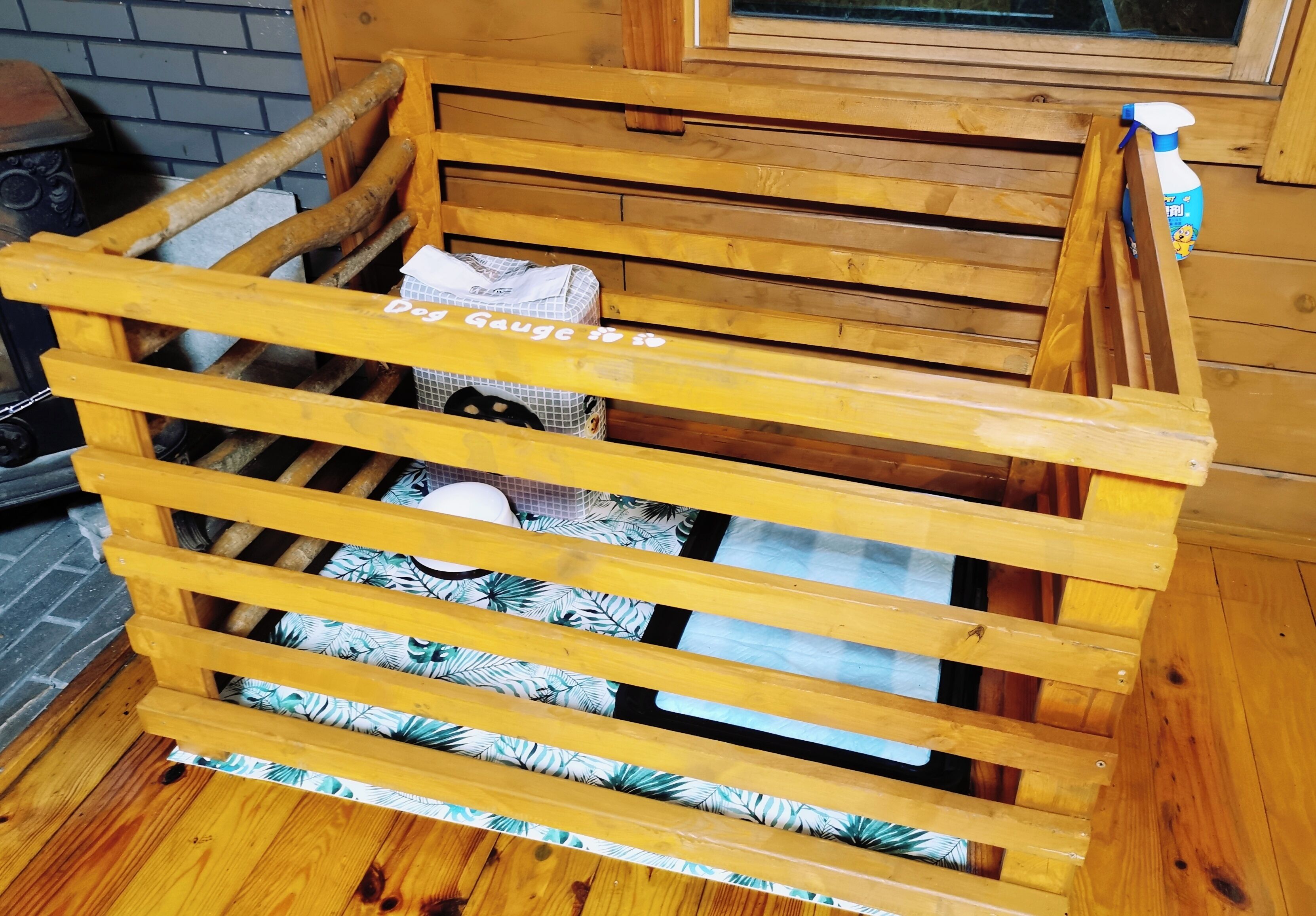 A wooden bench with a metal frame and a white cushion.