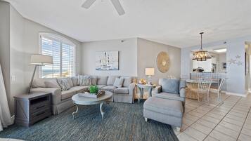 Signature Condo, 2 Bedrooms, Balcony, Beach View | Living room | 55-inch Smart TV with digital channels