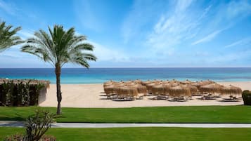 On the beach, white sand