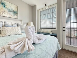 1 bedroom, desk, iron/ironing board, travel cot