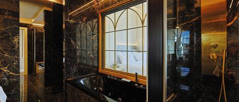 Shower, jetted bath, hair dryer, bidet