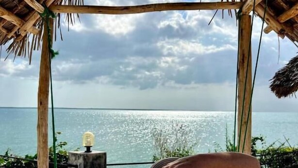 A beach hut with a thatched roof overlooking the sea. - Paradise city (Kidoti)
