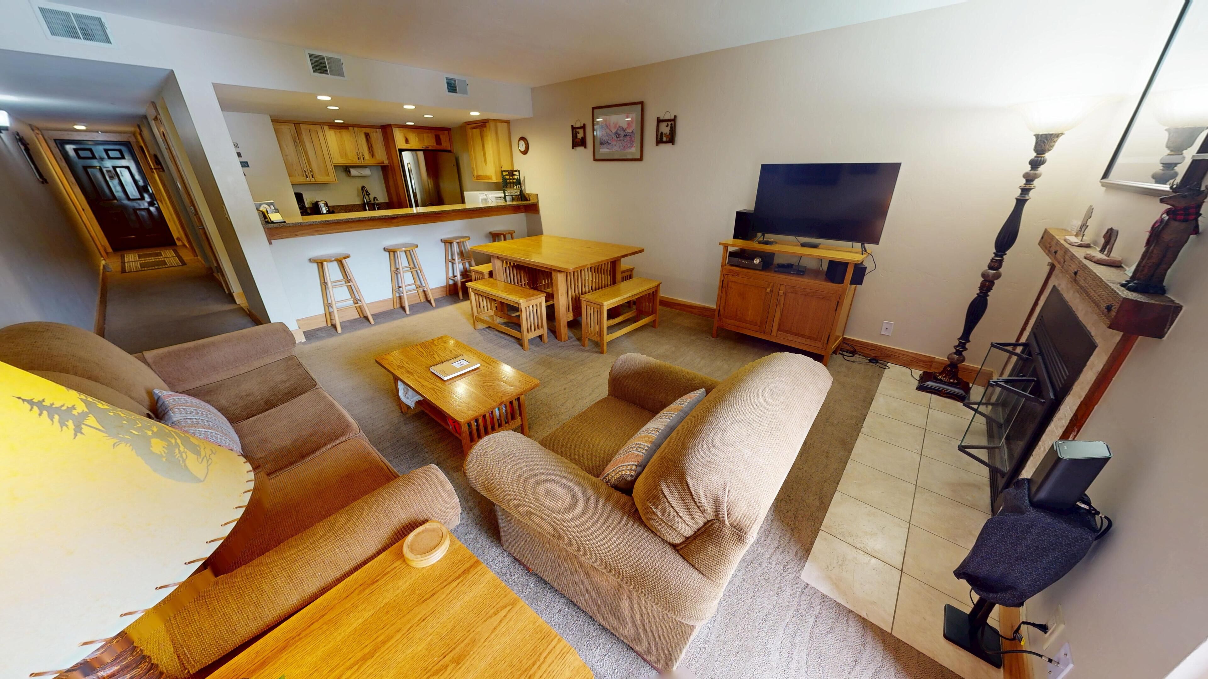 TV, fireplace, offices