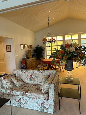 Téléviseur connecté, foyer, table de ping-pong, chaîne audio