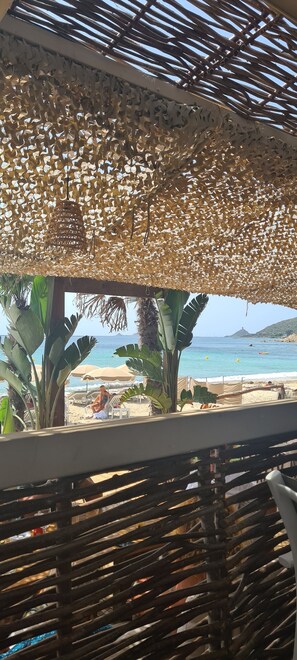 On the beach, beach towels